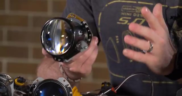 HID vs LED comparison inside a projector headlight housing